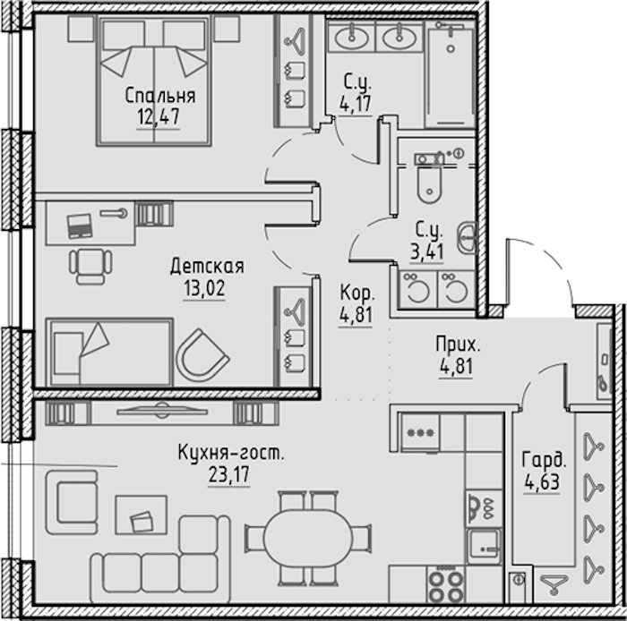 2-комнатная квартира 70.49 м², 3/10 эт., ЖК «LEGENDA Сампсониевский 32»